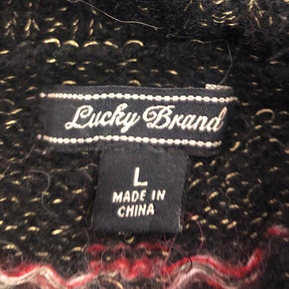 Lucky Brand Cowl Neck Drop Shoulder Geometric Front Pocket Wool Knit Sweater L - Picture 8 of 14